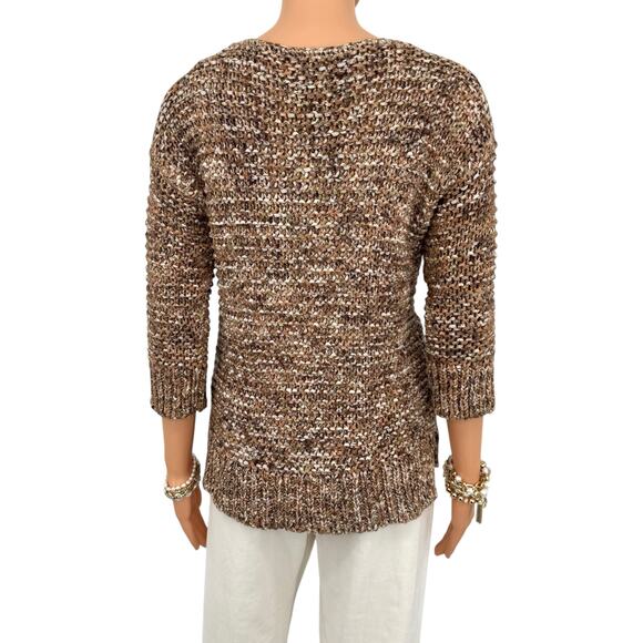 Chicos Autumn Chunky Marled Knit Sweater Size S Brown Textured Neutral Fall Cozy - Picture 6 of 11